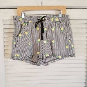 Jolt Stripe Pineapple Ruffle Shorts Black White L